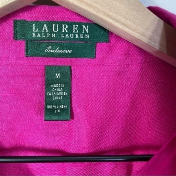 LAUREN Ralph Lauren Barbie Hot Pink 100% Linen
Button Up Top Breast Pockets Sz M - Picture 6 of 11